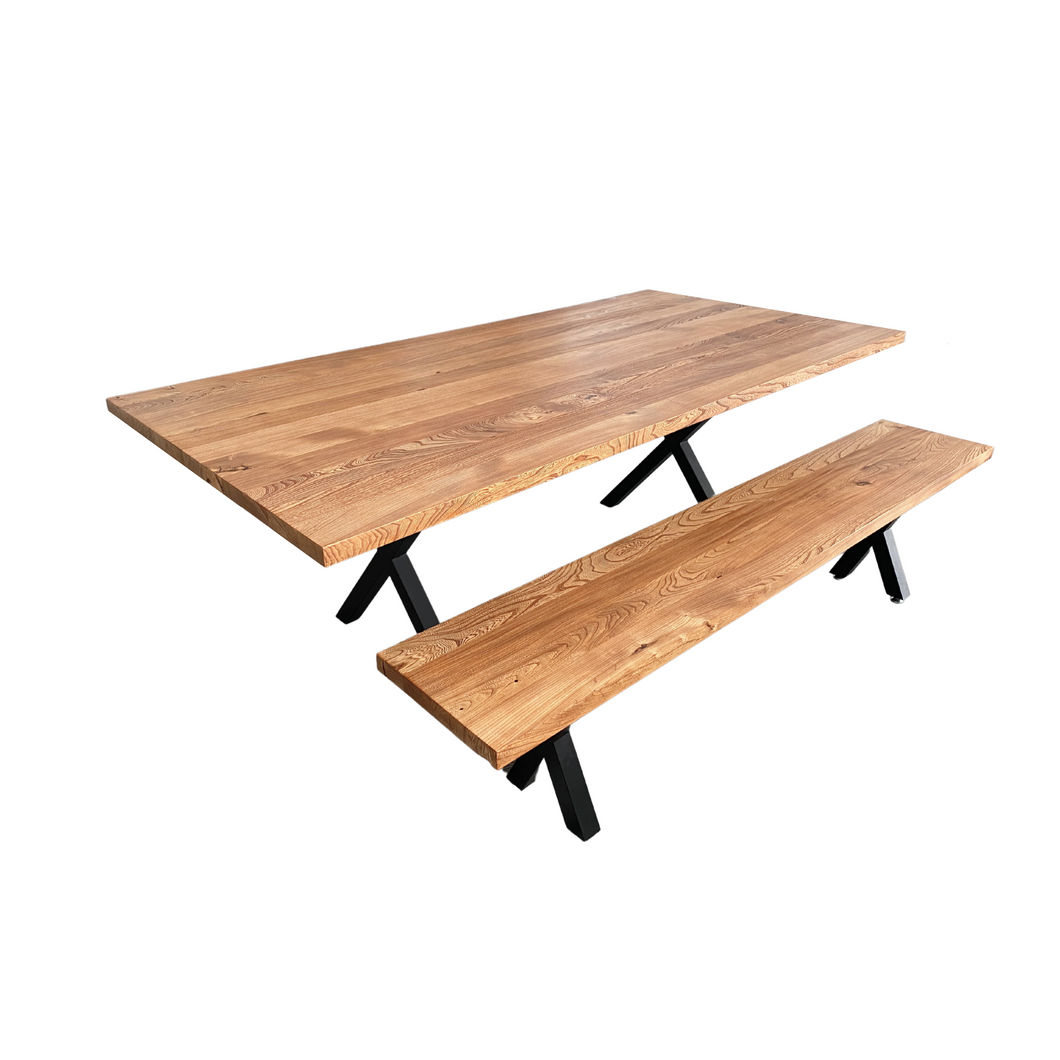Elm Dining Table X Legs + Bench